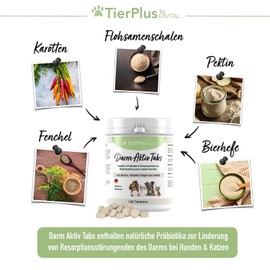 EXVital TierPlus Darm Aktiv Tabletten für Hunde & Katzen, Präbiotika Komplex für eine gesunde Darmflora- Nach Durchfall, Wurmkur, Antibiotika & Magen-Darm Infekten, 120 Tabletten, Made in Germany