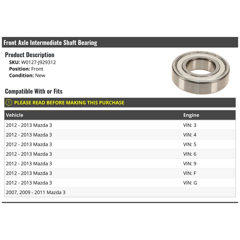 Marketplace Auto Parts Front Axle Intermediate Shaft Bearing - Compatible