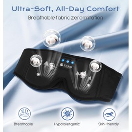 LOVE EYE Sleep Headphones, 3D Sleep Mask with Bluetooth Headphones Wireless 5.4 Bluetooth Sleep Mask for Men, Women Comfortable Eye Mask with Headphones for Sleeping Ultra-Thin Speakers (Black)