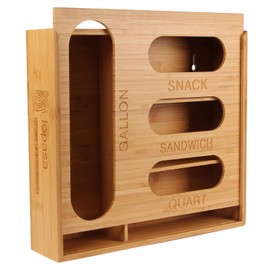 LOPASA Baggie Organizer for Drawer Compatible with Ziplock Food Storage Bag, Sandwich Bag Organization for Kitchen Drawer, Plastic Baggie Storage Box for Pantry(Bamboo)