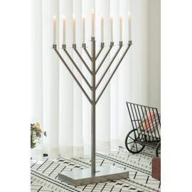 Vintiquewise Large Metal Silver Coated Hanukkah Menorah 3 Ft. for Synagogue, Medium