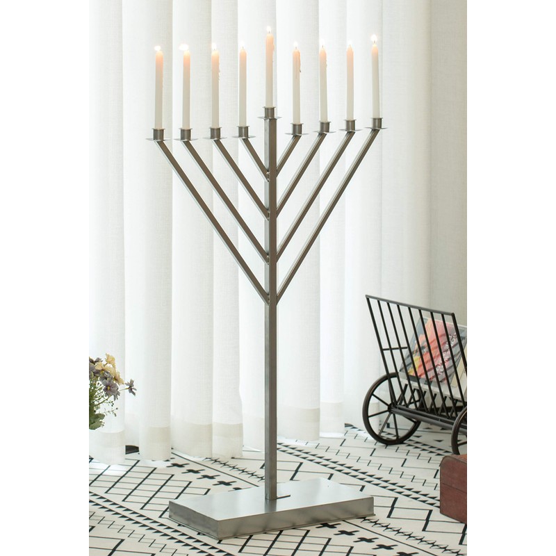 Vintiquewise Large Metal Silver Coated Hanukkah Menorah 3 Ft. for