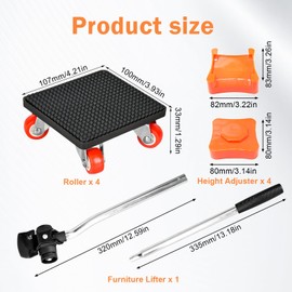 Set of 4 Furniture Castors, Furniture Transport Castors Set with Load Lifter for Moving Heavy Furniture 400 kg Wheels for Furniture Lifter, 360 Degree Rotatable Wheels Furniture Castors Heavy Duty