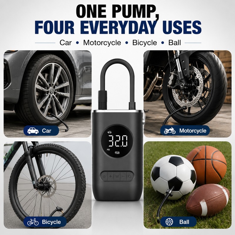 Portable Tire Inflator for Cars & Bikes – 150 PSI