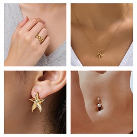 Gold Jewelry Set for Women,53 PC Gold Plated Jewelry Set with 9 Necklace, 9 Bracelet, 25 Ear Cuffs Earring, 5 Ankle Bracelets ,2 Rings and 3 Belly Button rings for Women Valentine Anniversary Birthday Gifts