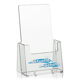 taymar DIN lang DL Flyer Stand, Brochure Holder, Transparent Brochure Stand, Table Brochure Stand with "Aktuelle Angebot" (German Language) White / Blue