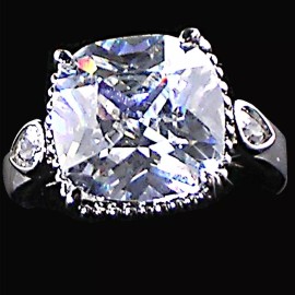 Purity CUSHION Cut CZ Cocktail / Engagement Ring w/CZ Accents_ Size-8_NF_925 SILVER