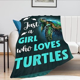 NETEDA Just A Girl Who Loves Turtles Blanket, Teal Sea Turtle Decor Throw Blanket Gifts for Girls Super Warm Soft Plush Lightweight Fleece Flannel Winter Bedding Kids Adults Women, 40'×50'for