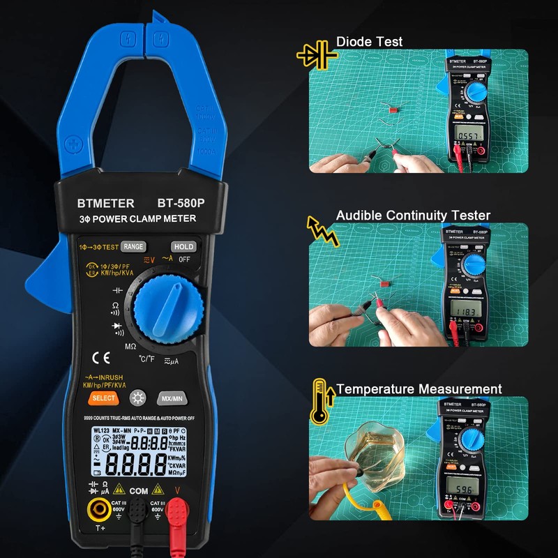 BTMETER Digital Clamp Meter TRMS 9999 Counts Inrush Multimeter Auto