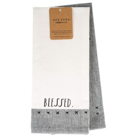 LEQISMART Rae Dunn Kitchen Towels White and Black 2 Piece Set Farmhouse Accessories for Everyday Use (Black-Blessed)