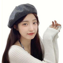 WinsGreat Beret Women's Knit Artist Hat, Wool Blend, Size Adjustable, Casual, Elegant, For Autumn, Spring, Winter, Cold Protection, Cute, Small Face Effect, Work or School Commute, gray