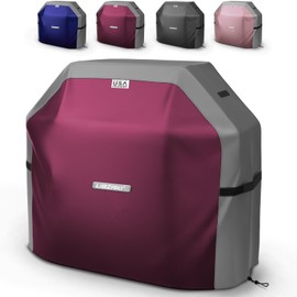 LIBZAKI Grill Cover 420D Waterproof, Weather Resistant, Rip-Proof, Anti-UV, Fade Resistant,Gas Grill Cover for Weber,Char Broil,Nexgrill Grills, etc.48 inches-Fuchsia/Gray