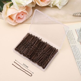 Cehony Cehony U Shaped Hair Pins, 200 Count Buns Waved U-shaped Hair Pins for Updos with Box for Women Lady Girls Bobby Pins French Historical Hair Pin Hair Styling Pins Hair Accessories (Brown, 2.4 Inch)