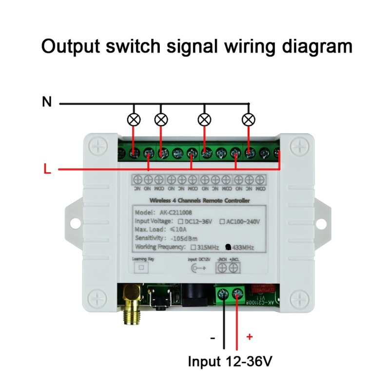 fushionsea DC 12V 24V 36V 4CH Remote Control Switch 433Mhz