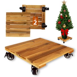 Timberholm 2PCs-12” Wood Plant Caddy with Wheels, Heavy Duty Square Plant Caddy, Rolling Plant Stand With 360° Lockable Wheels, Plant Roller For Indoor, Outdoor Large Plant Pot, Patio Pot (Natural)