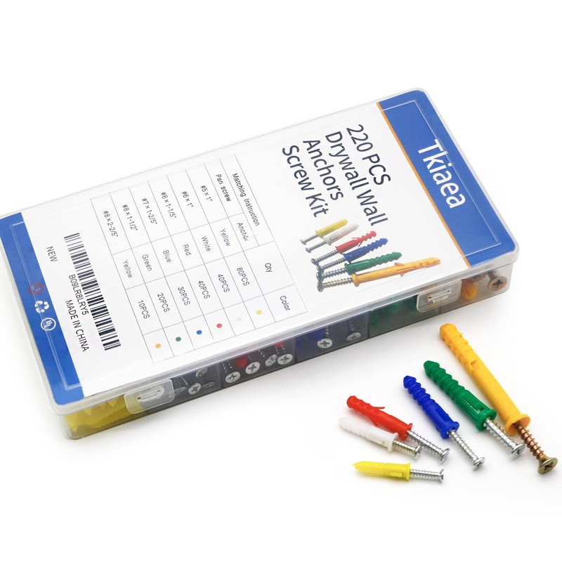 Tkiaea Drywall Anchors and Screws Kit 220Pcs, 110 Plastic Anchors,
