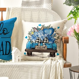 AVOIN colorlife Happy Father's Day Eucalyptus Leaves Throw Pillow Cover, 18 x 18 Inch Love My Dad Truck Buffalo Plaid Cushion Case Decoration Set of 4