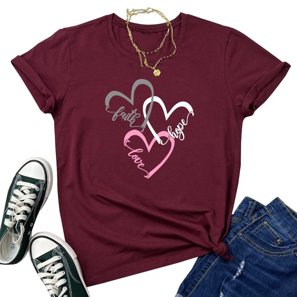 YITAN Women Graphic Tees Casual Soft Cotton T Shirts Wine