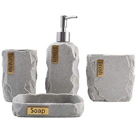 Hymmah Bathroom Accessories Set,Marble Design Toothbrush Holder,Farmhouse Bathroom Decor,4 Pcs Resin Gift Set Apartment Necessities, Contain Toothbrush Cup,Soap Dispenser,Soap Dish,Tumbler