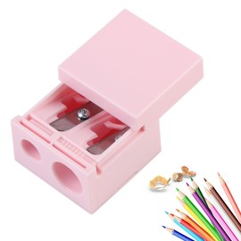 Pink Double Barrel Lip Eye Liner Pencil Sharpener with Cover Stainless Steel Blade Make up Pencil Sharpener Plastic Makeup Tool for Large and Small Lip Eye for Brow Pencils Eyeliner Lip Liner