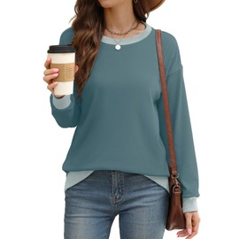 Saloogoe Crewneck Sweatshirts Women Vintage Loose Fit Cozy Sweaters Winter Clothes 2024 Cadetblue 2XL