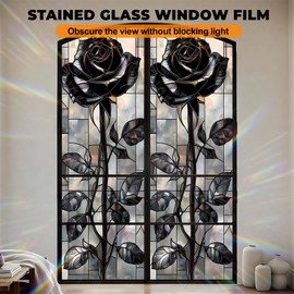 Floral Window Privacy Film Stained Glass Style Static Cling Sparkle Windows Sticker Non Adhesive Privacy Film Reusable Decorative for Room 17.5 x 39.3in