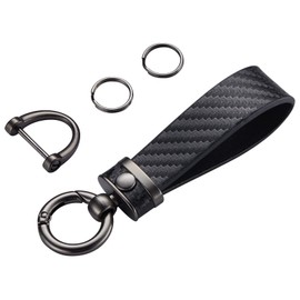 DEKEWEI Carbon Fiber Style Car Keychain Microfiber Leather Key Chain , Universal Key Chains for Key Fobs for Men and Women, 360 Degree Rotatable with Anti-Lost D-Ring (Black)