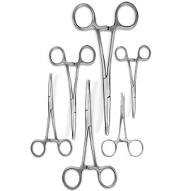 Hemostats ROCHESTER PEAN Forceps Locking Pliers Clamps Tongs Full Serrated Stainless Steel set (Curved 5,6.25,7.25, 8,10,12 Inches 6 pcs Set)