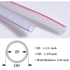 1-1/4" ID x 1-5/8" OD Soft Braided PVC Tubing, Clear Flexible PVC Tube Vinyl Hose Water Oil Winter antifreeze & Soft for Four Seasons (10Ft length)