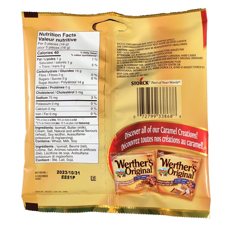 Sugar Free WERTHER'S Original Caramel Hard Candies 3 - 70g