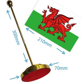 Welsh Desk Small Flag Set,5×8 Inch Mini Welsh people Desktop Banner,12" Metal Solid Pole Decor,Tiny Digital Printed Polyester Banner With Golden Base