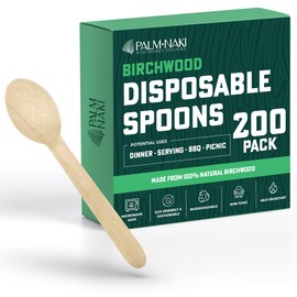Palm Naki Birchwood Cutlery (40 Count) - Disposable Dinnerware, Eco-Friendly, Compostable and Biodegradable Cutlery (Spoons, 200 Pack)