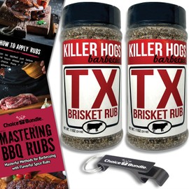 Killer Hogs TX Brisket Rub - Texas Style Premium BBQ Seasoning 2 pk (22 oz) + Barbecue Masters & Bottle Opener (4 Items)!