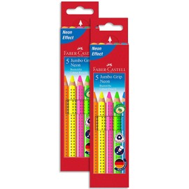 Faber-Castell Jumbo Grip Neon 110994 Colouring Pencils, Pack of 5 (2 Packs, Colouring Pencils)