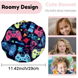 BHAHB 2 PCS Kids Bonnets for Girls Boys Satin Silk Hair Bonnets Double Layer Elastic Adjustable Hair Caps for Sleeping Reusable Cute Aesthetic-Blue