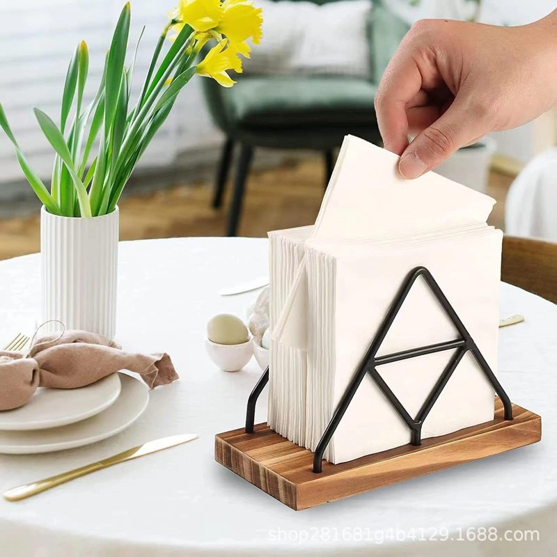 Walquicks 2Pcs Metal and Wooden Napkin Holder - Triangle Design