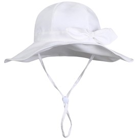 YMYDYFC Baby Girl Sun Hat Summer Beach Hats with UPF 50+ Toddler Infant with Wide Brim Strap Outdoor Bucket Hat White