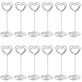 inodiref 12 Pieces Place Card Holders Photo Holders for Tables Heart Shape Table Number Holders Photo Clips Stand for Weddings Party Table Decoration (Silver)