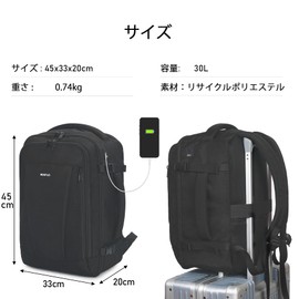 ECOHUB Men's Backpack, 11.8 gal (30 L) Backpack, Large Capacity, Waterproof Wet Bag, Lightweight, Business Backpack, Outdoor Use, Casual Backpack, Carry-On Multi-functional Backpack, For School,