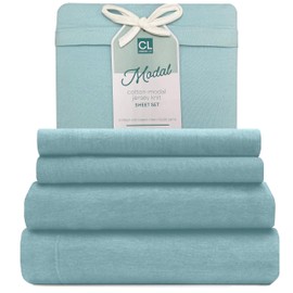 Comfort Lab Modal Jersey Knit Sheet Set, Piece Bedding, T-Shirt Breathable & Cooling Modal Cotton - Includes Flat & Fitted Sheets, 2 Pillowcases King Jersey Modal Sheets, Light Blue