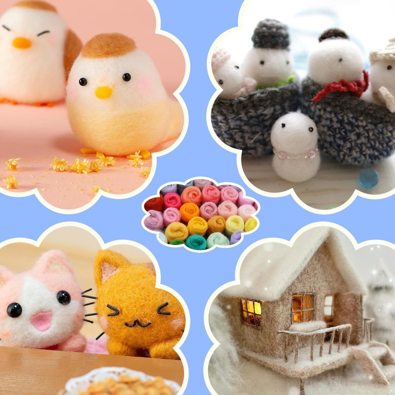 Dennty Needle Felt Kit 72 Colors Wool Roving Yarn Natural