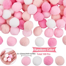 SUNNYCLUE 100Pcs Pink Pompom Balls Craft Pom Poms Bulk 25mm Polyester Valentine's Day Soft Fluffy Fuzzy Decor Round Mini Pompoms Ball for Father's Day Mother's Day Making DIY Creative Art Crafts Party