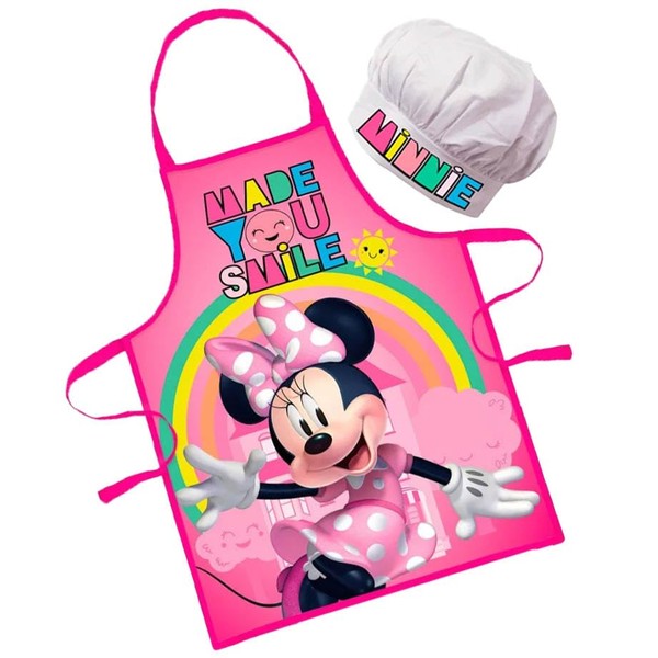 Sorrisini Grembiule e Cappello da cuoco regolabile Minnie Mouse per bambini | Grembiule per cucinare, cuocere o dipingere | 3-8 anni (Minnie Mouse)