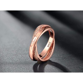 Presentski 925 Sterling Silver Rose Gold-Plated Double Band Cubic Zirconia Engagement Ring for women Birthday Gift