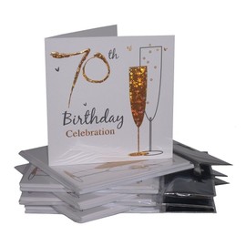 Multipack Gold Champagne Glass 70th Birthday Party Invitation Cards - 36 Cards with Envelopes