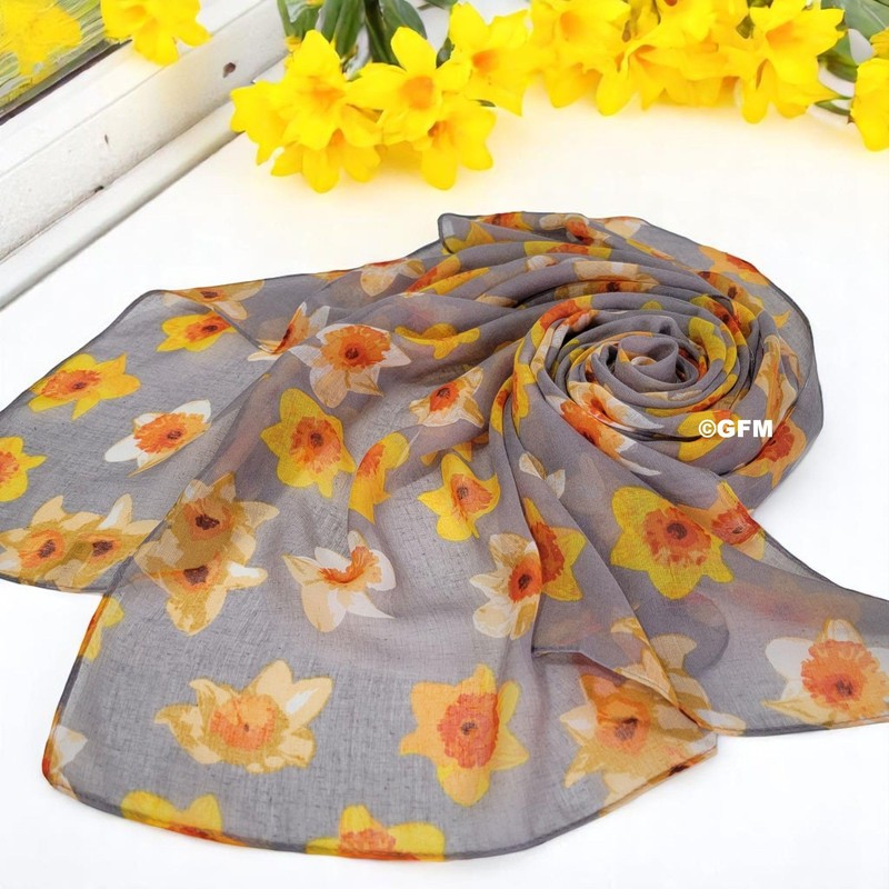 GFM® Women's Daffodil Flower Print Scarf - All Seasons Scarf