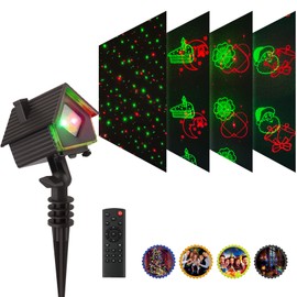 Poeland Christmas Projector Lights Garden Laser Lights with 4 Theme Multi Patterns, Holiday Projector Light IP65 Waterproof Outdoor Indoor Decorative Lighting for Xmas Birthday Party