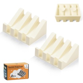 Silicone Soap Dish with Drain, Upgrade Double Suction Cups at The Bottom for Anti-Slip and Stability, Soap Dish Shower Waterfall Bar Soap Holder Tray with Drain Soap Holder (2, CreamWhite)