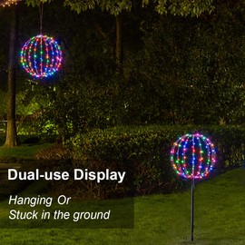 Lightshare 10IN 48LED Light Ball Yard Decoration Pathway Lights Sphere Light with Remote Control Fold Flat Metal Frame Indoor Outdoor Waterproof Garden Lights, Plug in