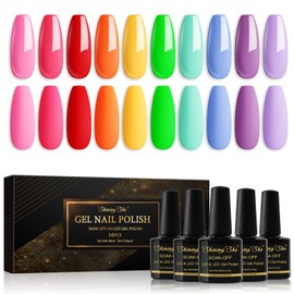 Shining She Semi-Permanent Nail Polish, 10 Colors Neon Rainbow Gel Nail Polish, Soak Off UV/LED Semi-Permanent Nail Polish for Beginners Nail Art Salon DIY, 8ML